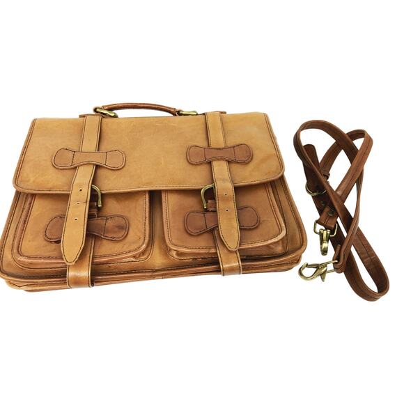 Vintage Brown Messenger Bag Satchel Cross Body Laptop Bag Briefcase  Unisex - Picture 9 of 11